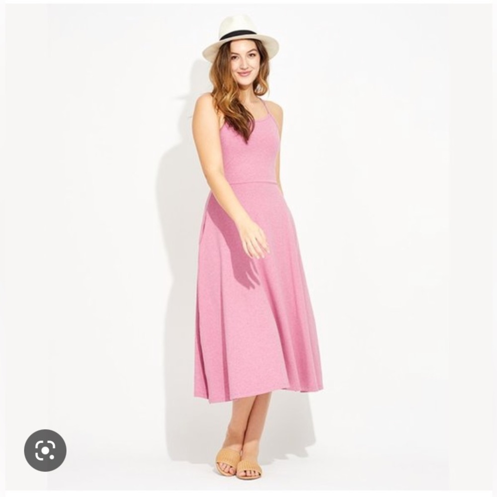 Pact Organic XS Pink Fit & Flair Midi Dress EUC